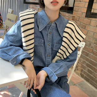 早春季2026年新款法式复古港味别致上衣牛仔衬衫外套女设计感小众