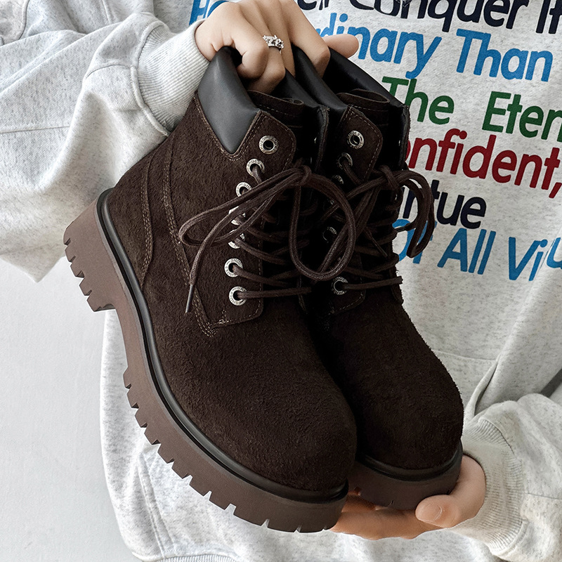 户外高帮沙漠靴大头厚底马丁靴男潮款增高工装靴徒步鞋机车靴潮鞋