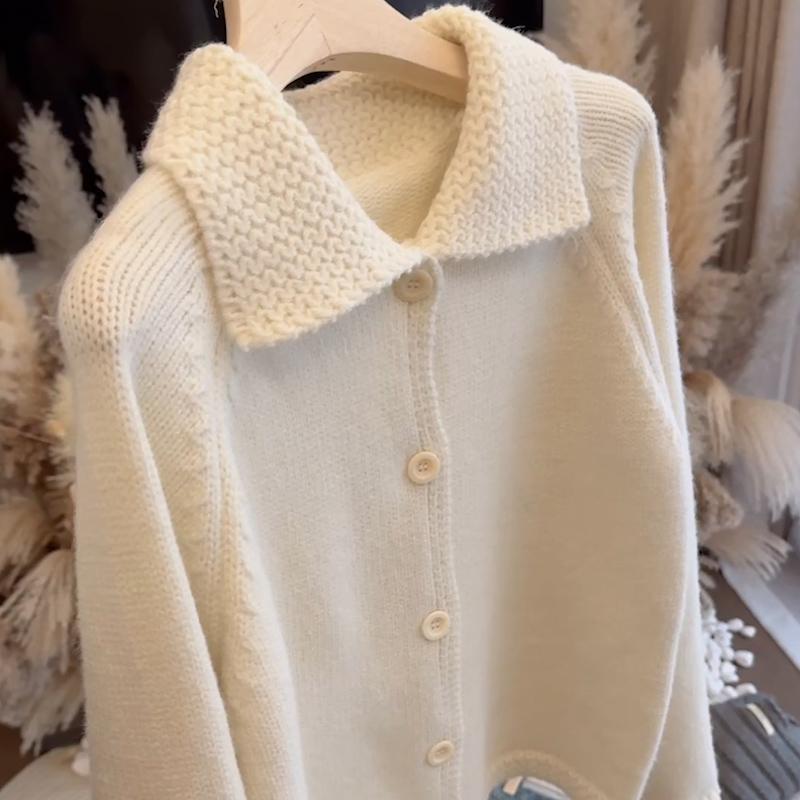 冬季新款韩版杏色学院风宽松显瘦麻花毛衣女学生新款针织衫外套