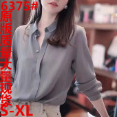 长袖 薄款 宽松百搭设计感小众复古港味职业缎面真丝衬衣 女夏季 衬衫