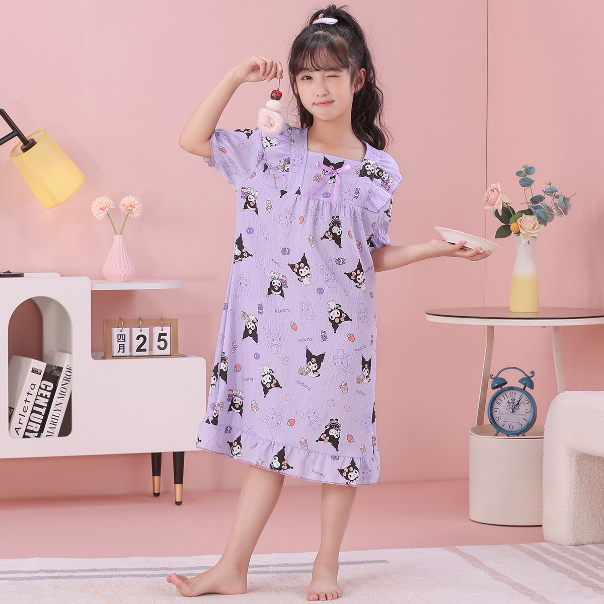 儿童睡衣女童睡裙短袖夏季薄款中家居裙/睡裙
