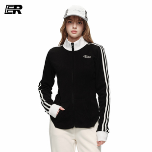 运动修身 美式 显瘦外套潮牌 卫衣女2026春季 ER撞色条纹立领拉链开衫