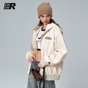 潮牌高街连帽基础PU情侣装 美式 oversize 新款 ER褶皱皮衣男2026秋季