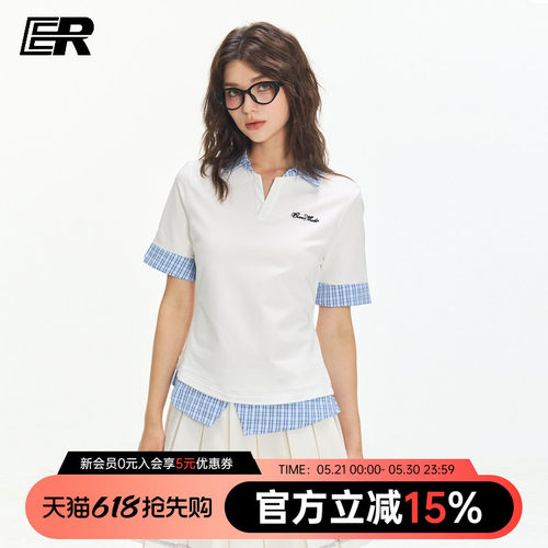 ER撞色拼接假两件短袖POLO衫T恤