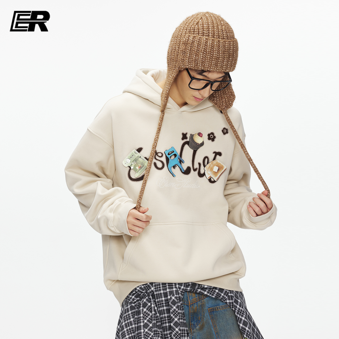 ER创意DIY卫衣男2025秋冬重磅美式休闲连帽抽绳帽衫宽松上衣女