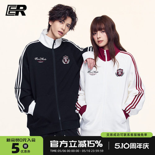 ER泽西风徽章华夫格条纹撞色卫衣
