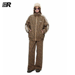 ER轻奢复古美式豹纹休闲卫裤男女同款春秋运动风宽松直筒阔腿裤子