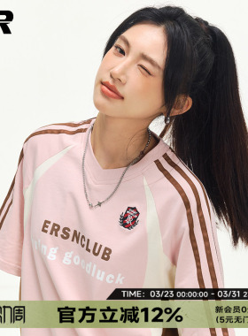 【凉感】ER泽西风短袖T恤男2026夏美式三条杠赛车服高街情侣上衣