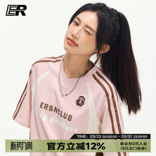 T恤男2026夏美式 ER泽西风短袖 三条杠赛车服高街情侣上衣 凉感