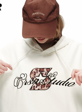 ER手写字母刺绣豹纹连帽卫衣2026春季美式高街潮流上衣情侣外套