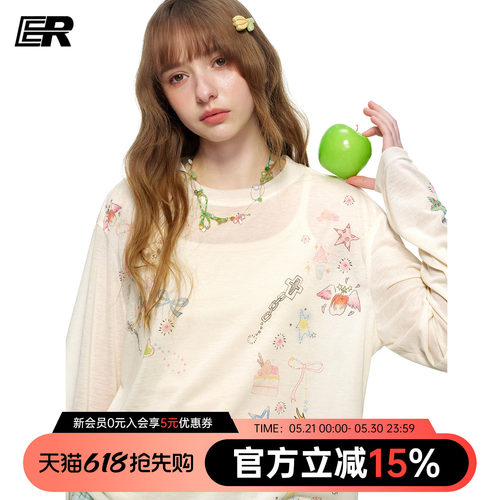 ER少女风手绘涂鸦印花T恤空调衫