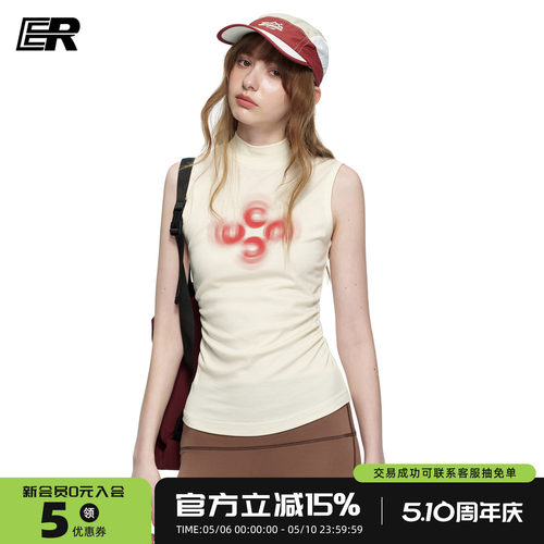 ER夏季半高领晕染印花女背心
