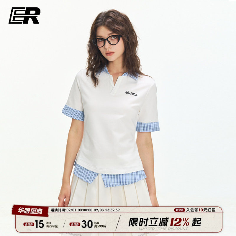 ER撞色拼接假两件短袖POLO衫T恤图片