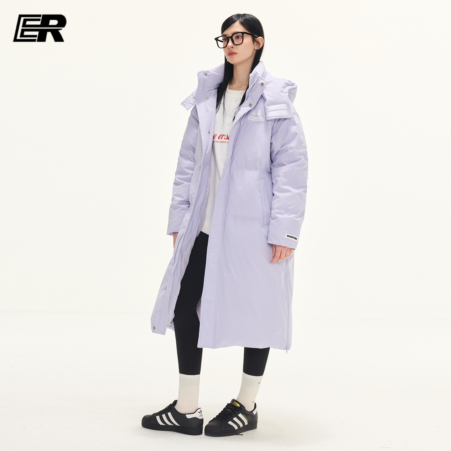 ER连帽中长款卓沅陈少熙羽绒服