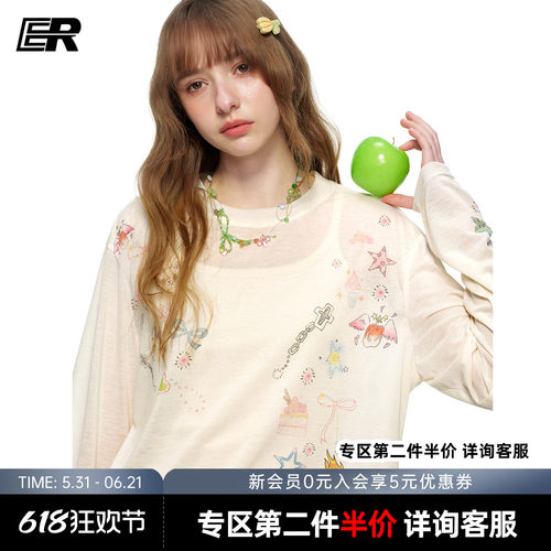 ER少女风手绘涂鸦印花T恤空调衫
