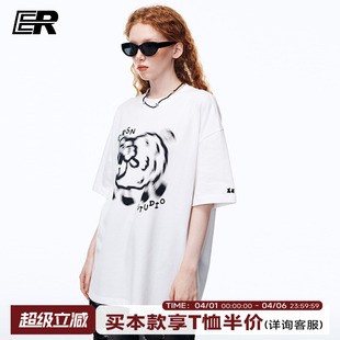 美式 情侣 新款 T恤男2026夏季 明星同款 ER虚幻小羊印花短袖