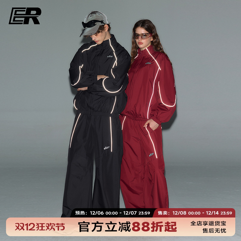 ER反光条机能风运动夹克套装情侣2025秋季新款美式高街潮牌休闲
