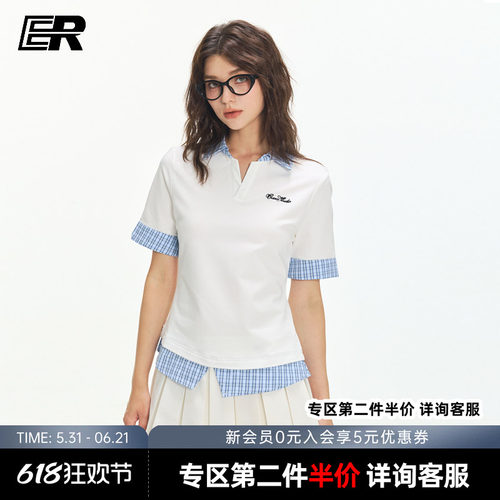 ER撞色拼接假两件短袖POLO衫T恤