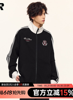 【明星同款】ER撞色条纹立领开衫卫衣男春美式潮牌运动运动服外套