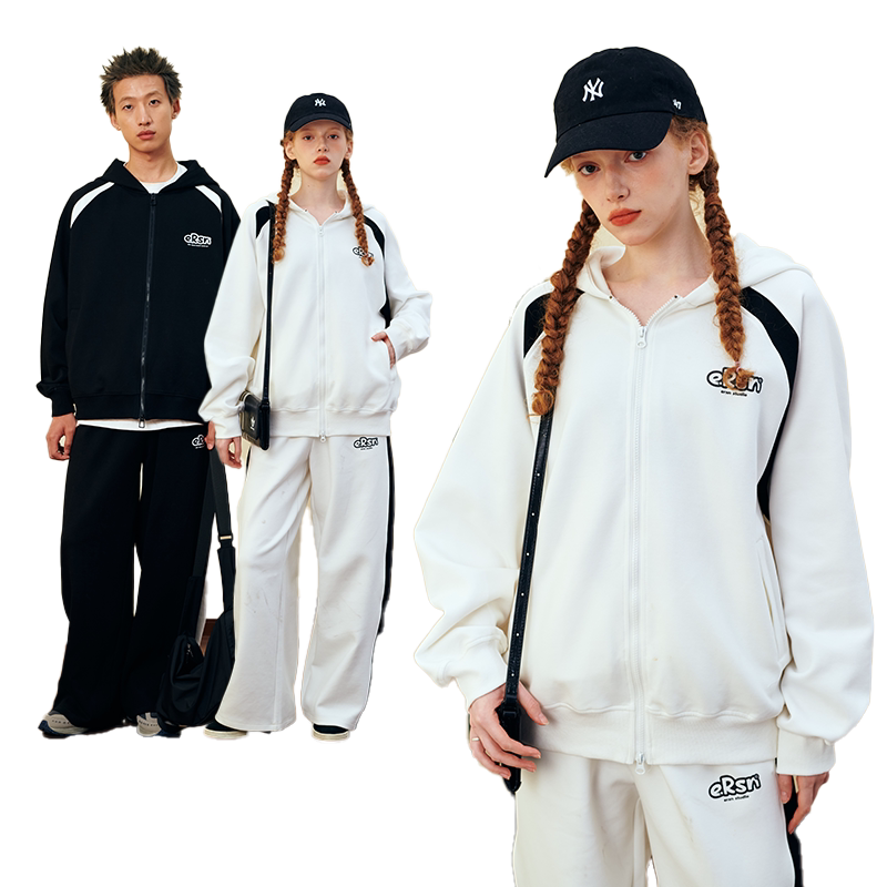 【田嘉瑞同款】ER插肩袖条纹卫衣套装潮牌宽松休闲运动风情侣装