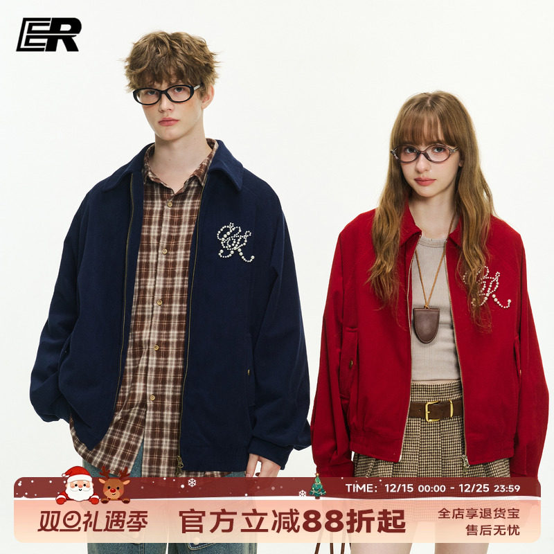 ER灯芯绒钉珠翻领外套2026秋冬新款美拉德潮牌复古宽松飞行夹克