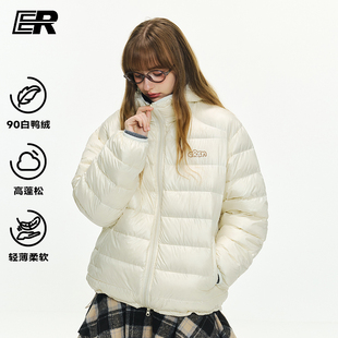 ER刺绣连帽轻薄排骨羽绒服冬季通勤户外学生情侣潮牌运动保暖外套