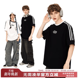 条纹字母短袖 ER索罗娜防晒凉感美式 情侣短运动T恤 明星同款