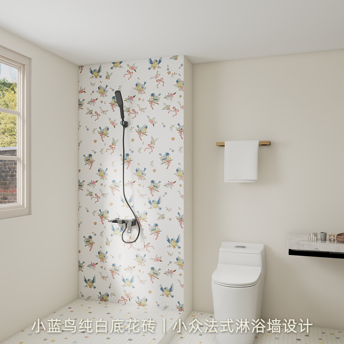 个性手绘花鸟花砖厨房阳台卫生间仿古砖餐厅背景墙瓷砖300x300