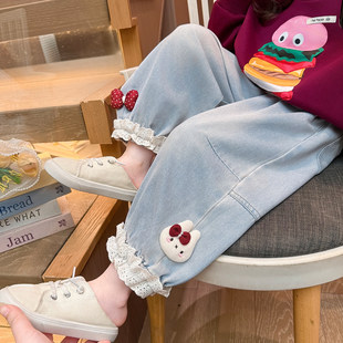 女童裤子春装2026新款儿童洋气灯笼裤宝宝春秋季超好看炸街牛仔裤