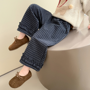 裤子女童格子加绒直筒裤秋季2026新款女宝宝秋装洋气休闲长裤秋冬