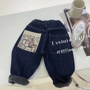 男童加绒加厚牛仔裤柔软2026新款韩国儿童女童宝宝一体绒休闲裤潮