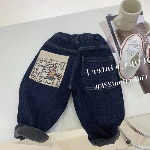 男童加绒加厚牛仔裤柔软2025新款