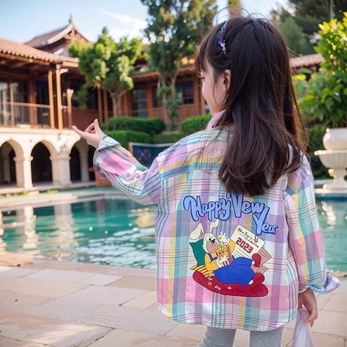 女童格子衬衫春装2025新款长袖