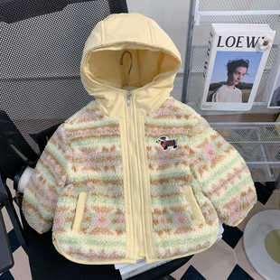 女童外套秋冬装2026新款洋气儿童夹棉衣服羊羔毛宝宝毛毛上衣冬季