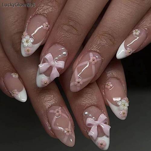 24PcsAlmondreFakNaiLgh