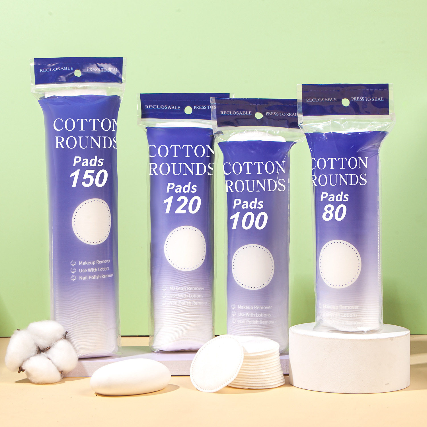 全英文圆形化妆棉片Makeup remover pads三层复合无纺布夹棉加厚