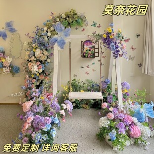 莫奈花园造景仿真花之窗瀑布婚礼布置拱门打卡网红门店橱窗