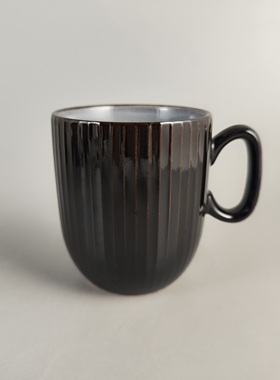 外贸出口尾单复古陶瓷杯日式侘寂风做旧黑灰色450ml咖啡马克杯瑕