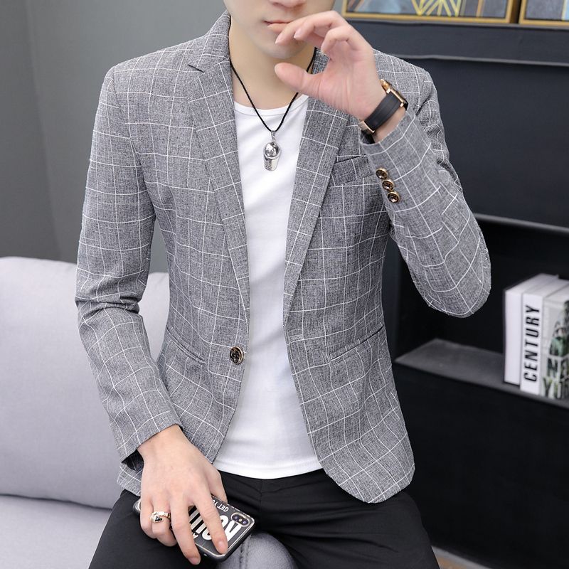 2025年春秋新款男士休闲西服上衣薄款外套韩版修身小西装青年单西