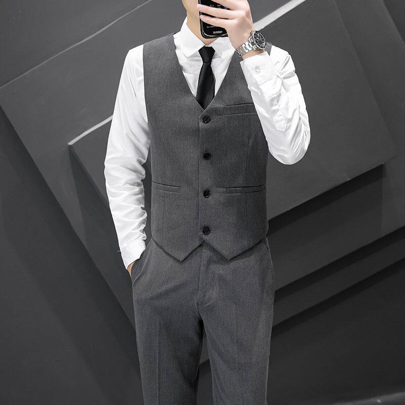 男士英伦修身西装裤马甲套装西服马夹背心商务休闲职业正装休闲裤