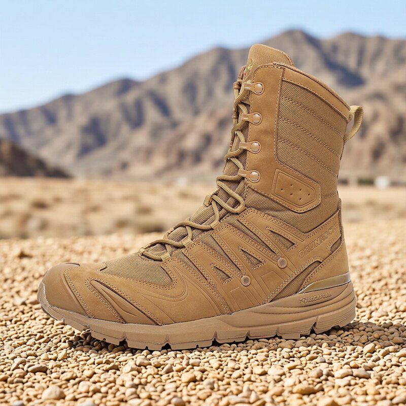 君洛克高帮蛛蛛棕色户外战术靴男高帮登山靴沙漠靴透气耐磨作战靴