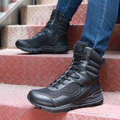 君洛克博士V底夏季 超轻作战靴轻便高帮男士 拉链透气黑色战术靴
