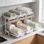 厨房橱柜抽拉式碗碟置物架抽屉碗盘收纳架盘子沥水架放碗架神器