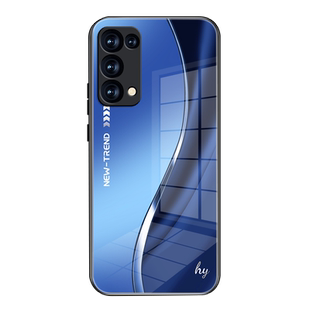 适用opporeno5pro手机壳新款钢化玻璃保护套防摔硅胶小众全包网红潮牌男女时尚个性创意高级渐变镜面简约外壳