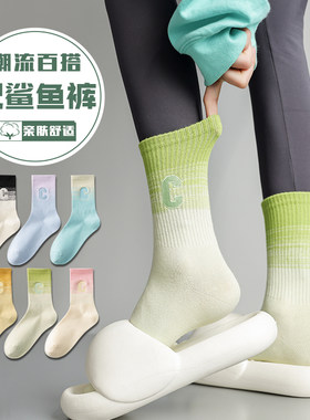 高筒抗菌放心渐变色刺绣长袜