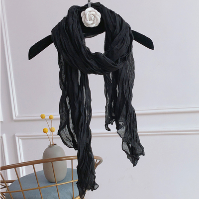 2024新款棉麻围巾女黑色围脖