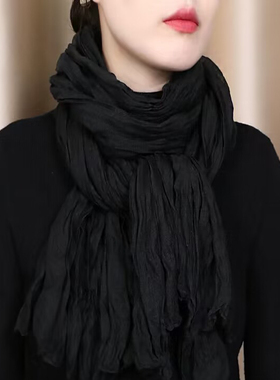 2025春秋季新款丝巾女百搭纯色披肩两用长款纱巾沙滩巾棉麻薄围巾