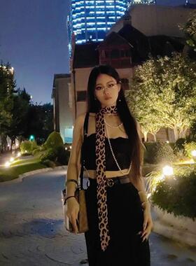 时尚豹纹细长条窄丝巾女百搭装饰小领巾长款腰带发带绑包丝带飘带