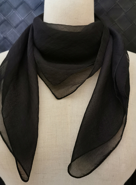 春秋黑色丝巾女夏季小方巾70x70纯色时尚洋气百搭正方形装饰围巾