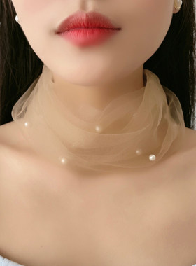 新款珍珠女糖果纱巾春秋护颈